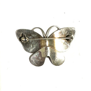 Vintage Sterling Silver Red Enamel Butterfly Brooch