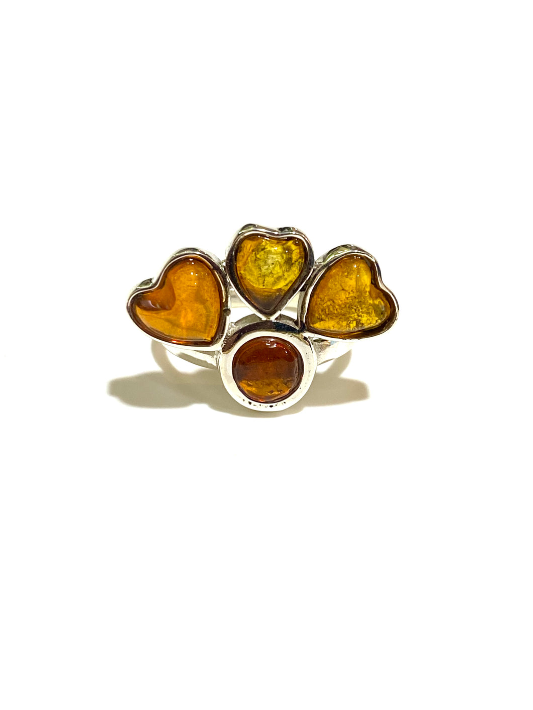 Sterling Silver Unique Heart Honey Amber Ring