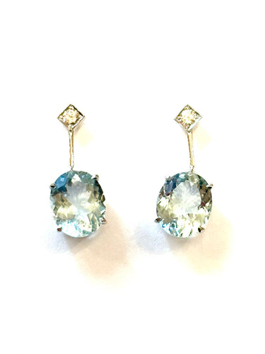 9ct White Gold Aquamarine & Diamond Drop Earrings