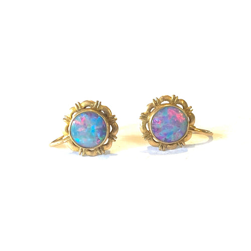 9ct Rose Gold Opal Screw Back Earrings