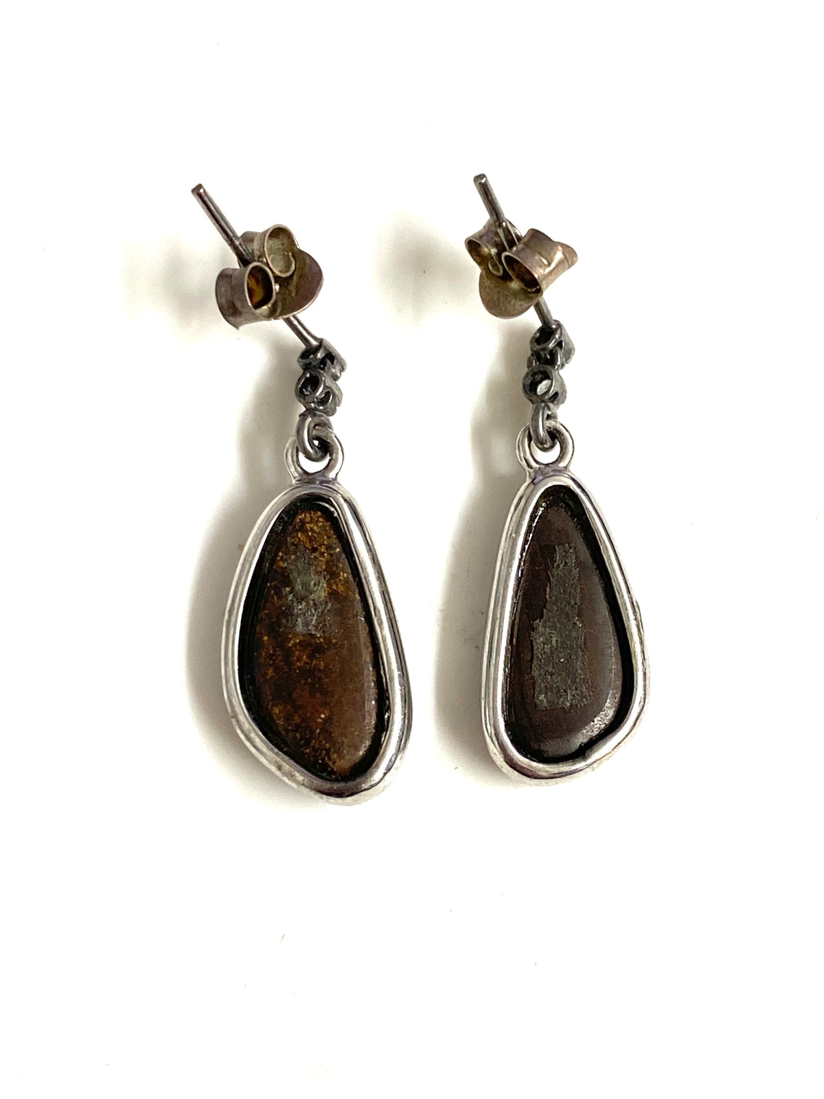 9ct Gold Diamond and Solid Black Opal Earrings