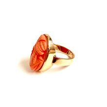 9ct Yellow Gold Coral Egyptian Cameo Ring