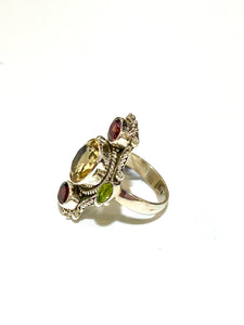 Sterling Silver Citrine, Garnet and Peridot Ring