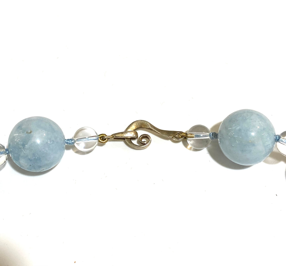 Aquamarine and Rock Crystal Beaded Necklace with Sterling Silver Clasp
