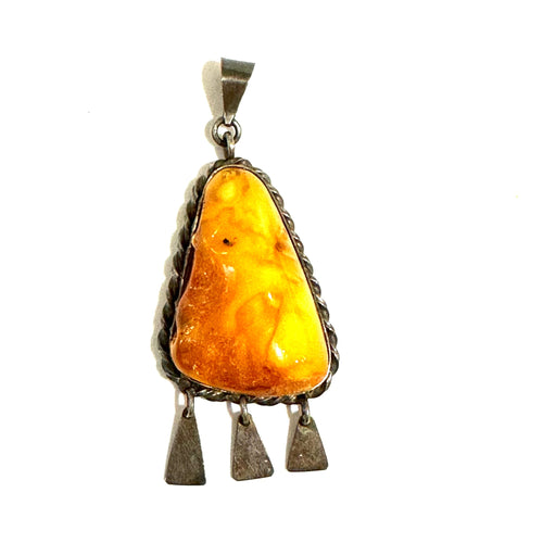 Antique Sterling Silver Baltic Butterscotch Amber Pendant