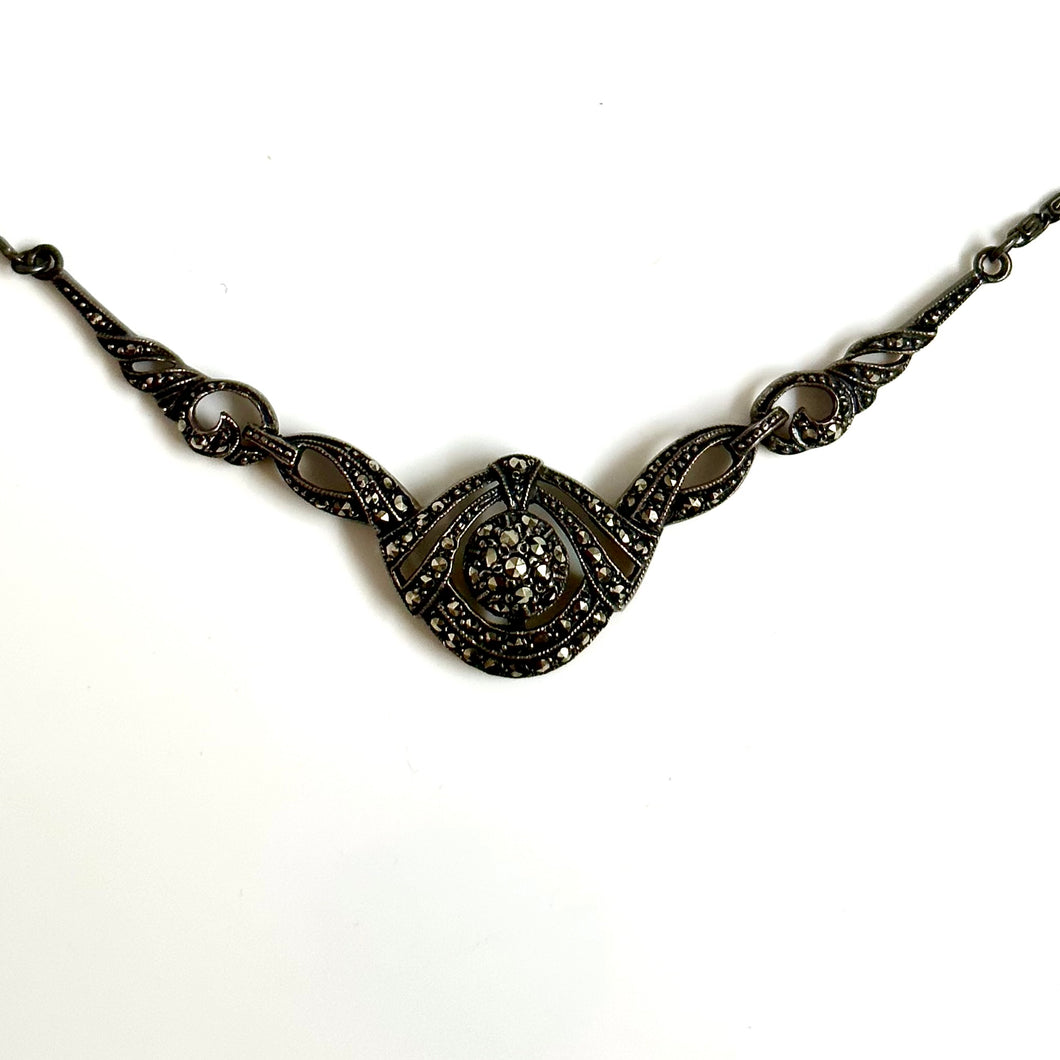 Vintage Sterling Silver Marcasite Necklace