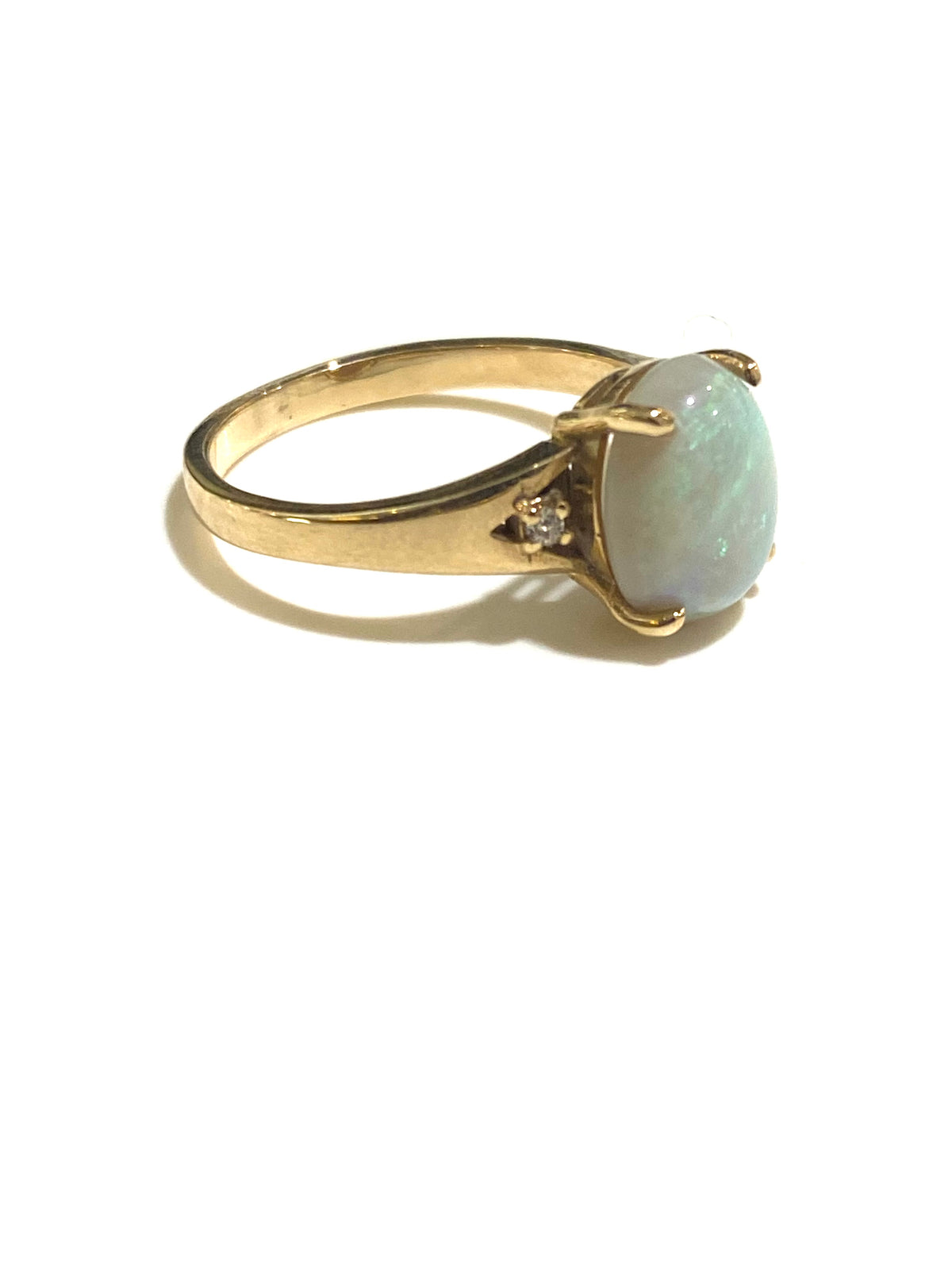 9ct Yellow Gold 1.8ct Solid Semi Black Opal and Diamond Ring