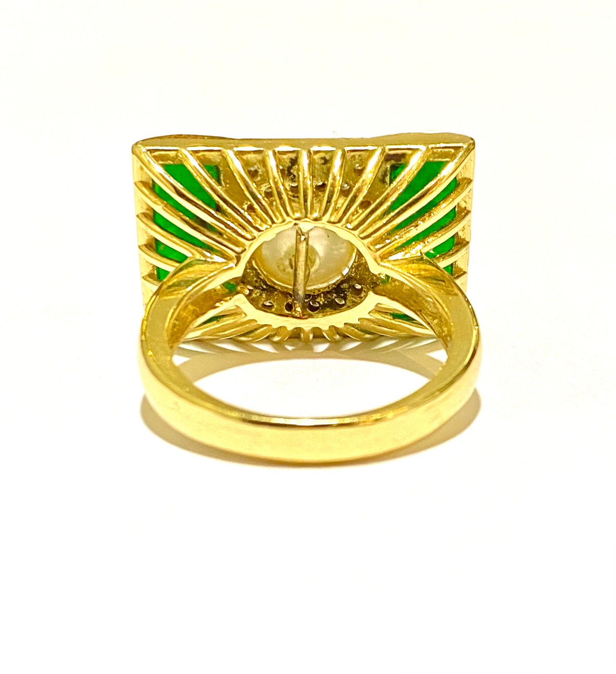 9ct Yellow Gold Diamond Jadeite Pearl Ring