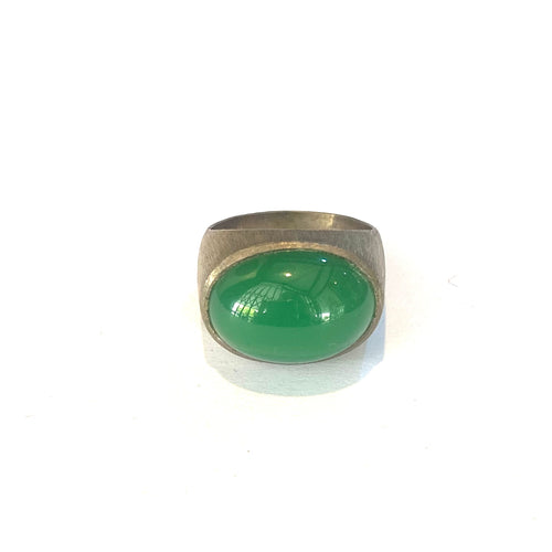 Sterling Silver Cabochon Green Onyx Ring