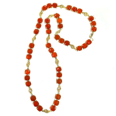 Sterling Silver Gold Plated Square Cut Carnelian Opera Length Necklace