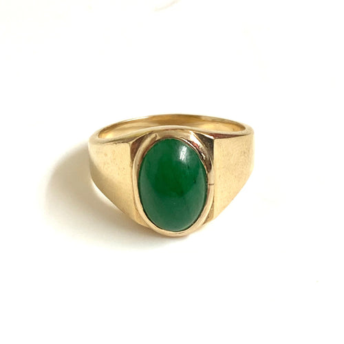 9ct Gold Jade Ring with Wide Band