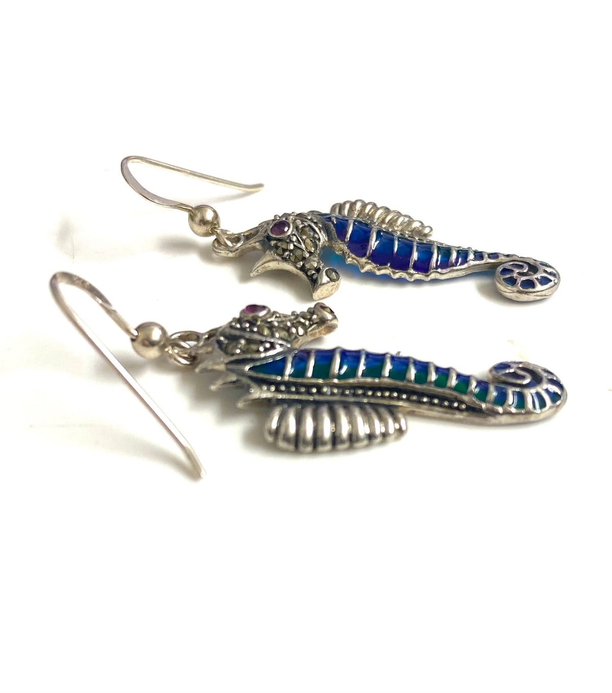 Sterling Silver and Enamel Seahorse Earrings
