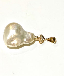 Yellow Gold Diamond set Baroque Pearl Pendant