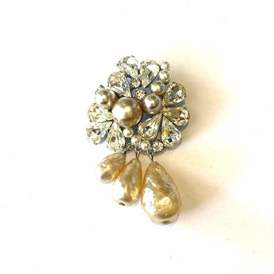 Crystal and Faux Pearl Brooch