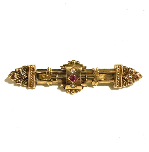 9ct Gold Antique Garnet and Pearl Pin