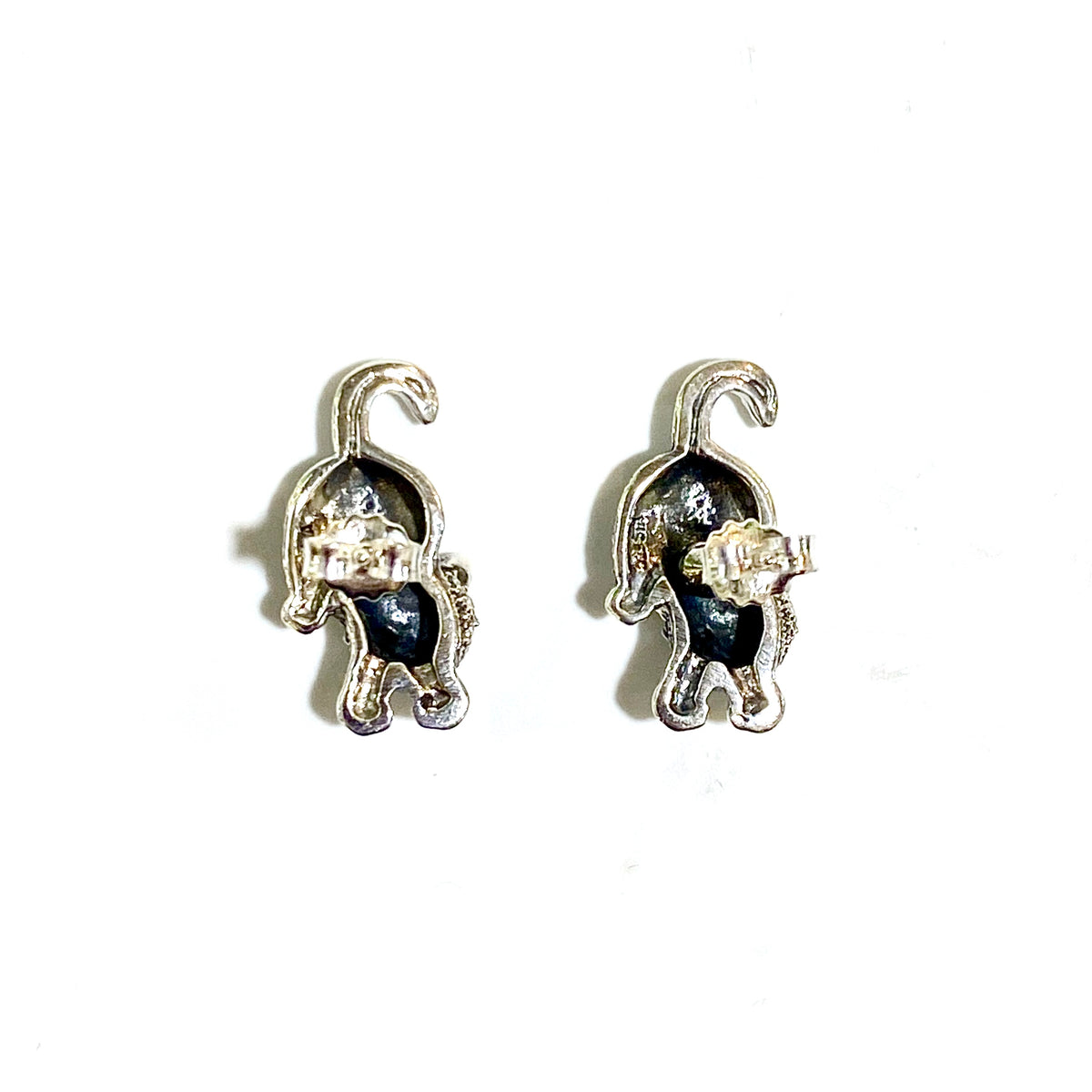Sterling Silver Marcasite Cat Stud Earrings