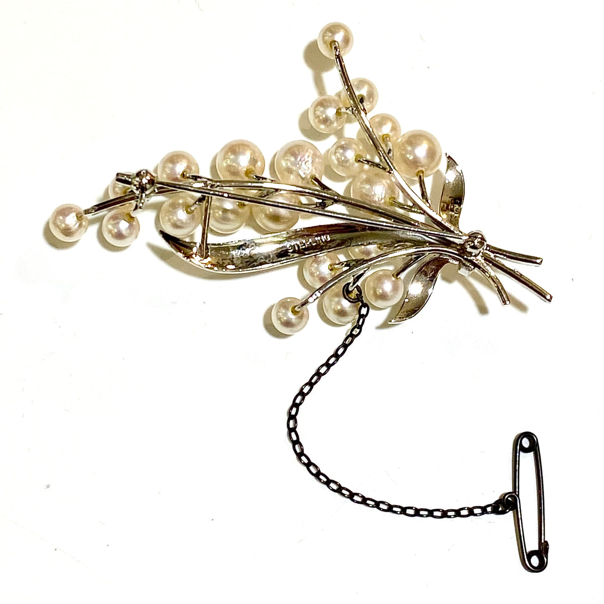 Vintage Sterling Silver Akoya Cultured Pearl Brooch