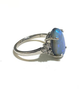 9ct White Gold Solid Black Opal and Diamond Ring