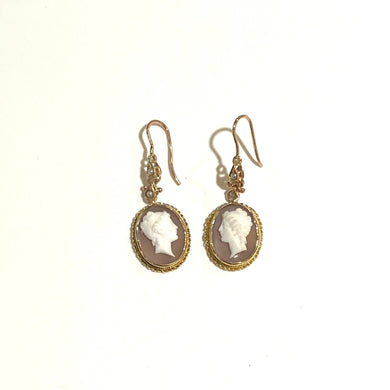 9ct Gold Cameo and Seed Pearl Earrings