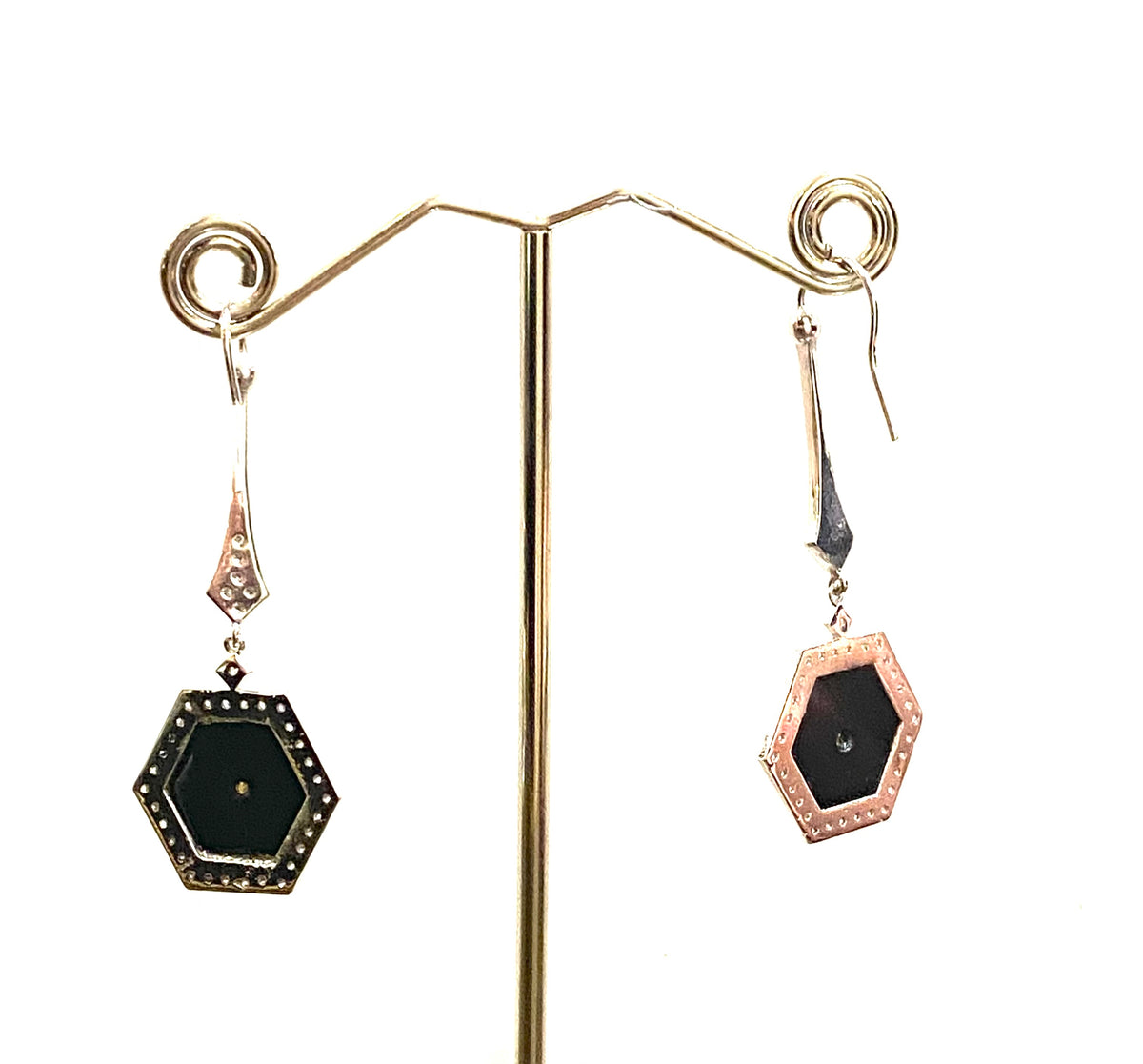 9ct White Gold Onyx and Diamond Drop Earrings