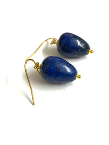 Rounded Lapis Lazuli and Sterling Silver Gold Plate Earrings