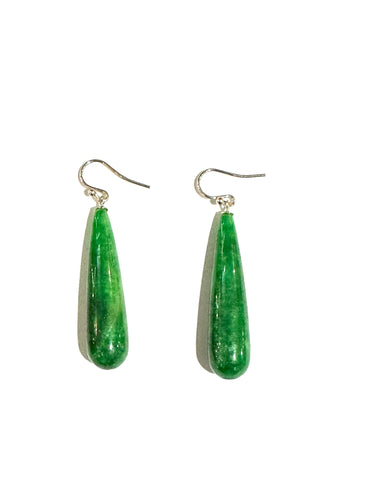 Sterling Silver Green Briolette Jadeite Drop Earrings