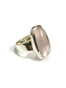 Rectangle Cabochon Rose Quartz Sterling Silver Cocktail Ring