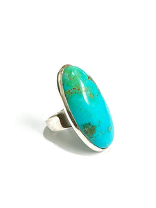 Long Oval Turquoise Cabochon Sterling Silver Ring