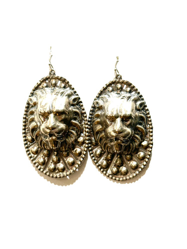 Sterling Silver Large Lion Head Earrings