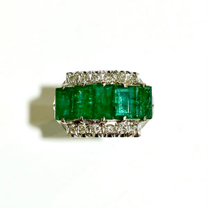 18ct White Gold Emerald and Diamond Bridge Ring