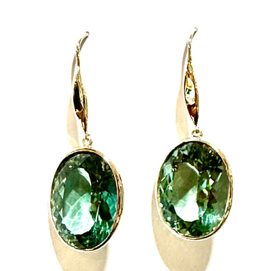 18ct Yellow Gold Earrings Set with 34ctw Oval Green Citrine
