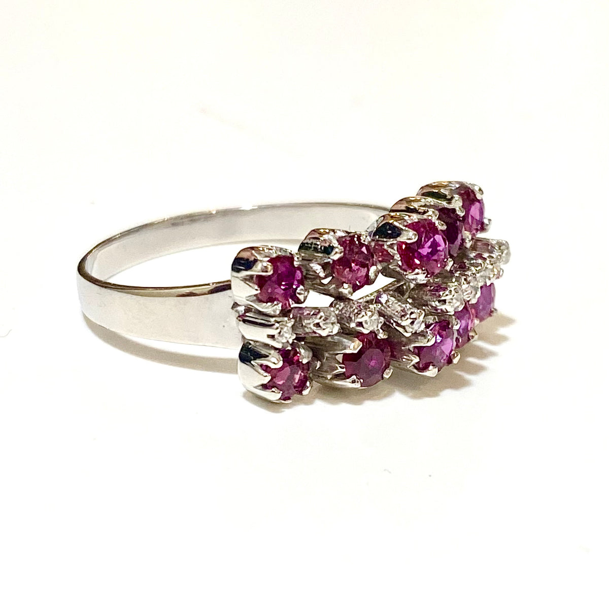 Antique 18ct White Gold Ruby and Diamond Ring