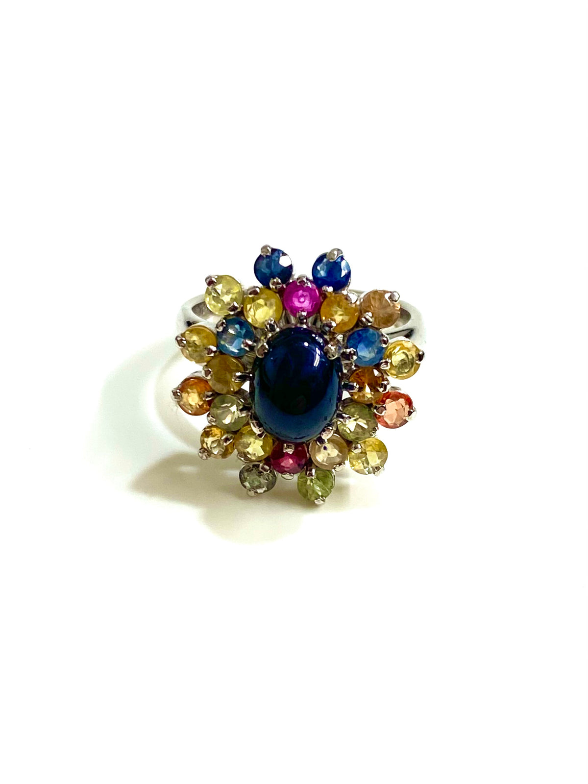 Sterling Silver Star Sapphire and Multi-Coloured Sapphire Ring
