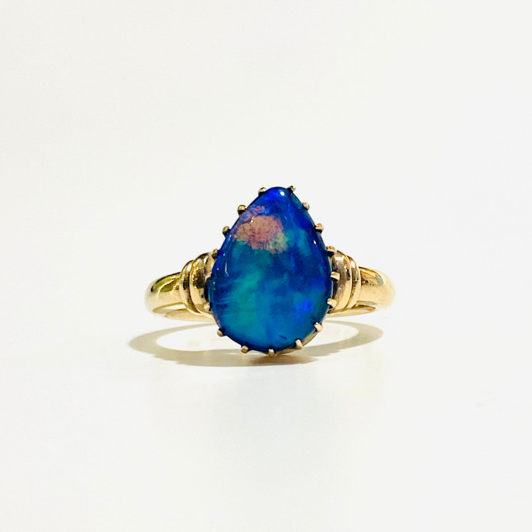 9ct Gold Black Opal Pear Shaped Ring