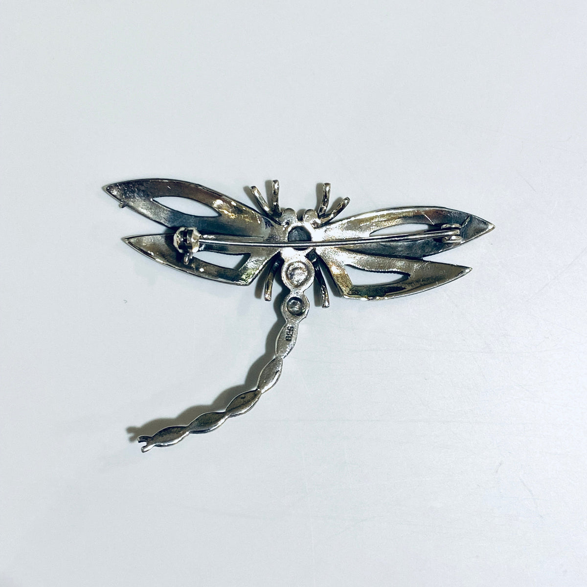 Sterling Silver Marcasite and Black Onyx Dragonfly Brooch