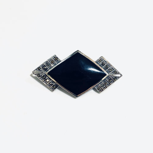 Sterling Silver Onyx Art Deco Brooch