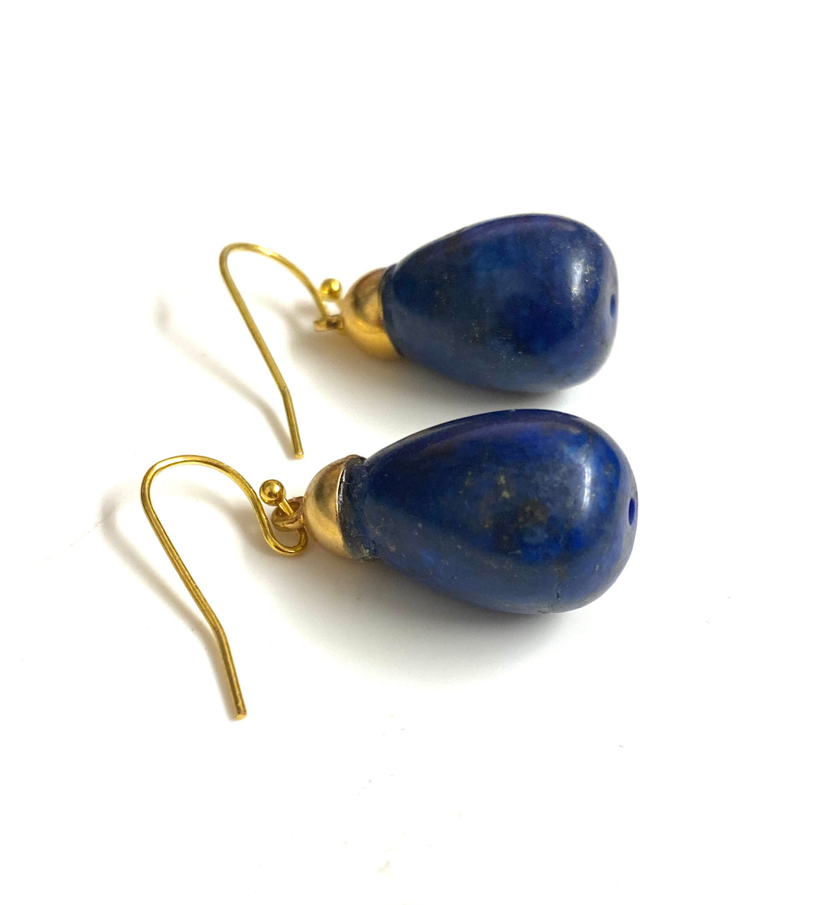 Sterling Silver Gold Plate Rounded Lapis Lazuli Earrings