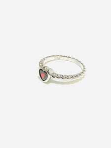 Sterling Silver Rope Band Heart-Shaped Garnet Ring