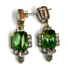 Green and White Crystal Drop Earrings
