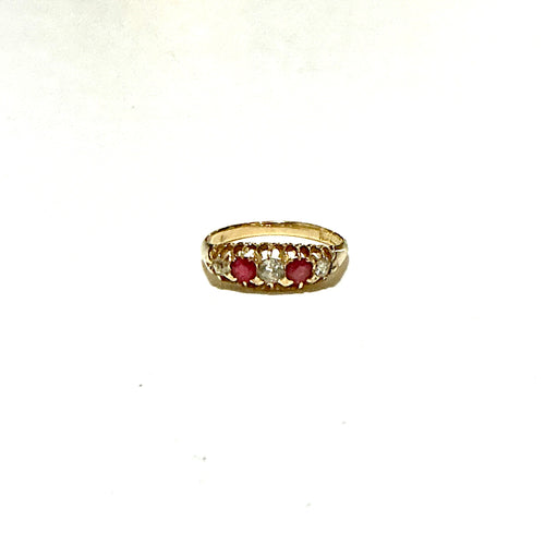 18ct Yellow Gold Antique Diamond and Ruby Bridge ring