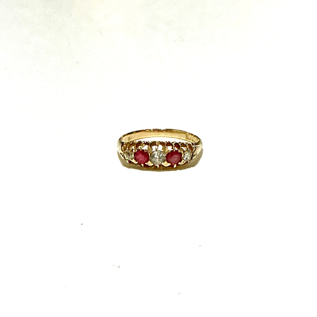 18ct Yellow Gold Antique Diamond and Ruby Bridge ring