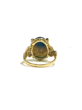 9ct Gold Solid Black Opal and Diamond Ring