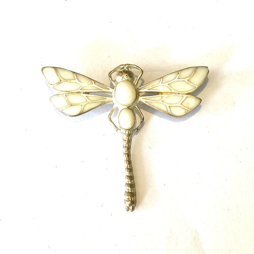 White Enamel Dragonfly Brooch