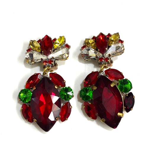 Multi-Colour Crystal Clip On Earrings