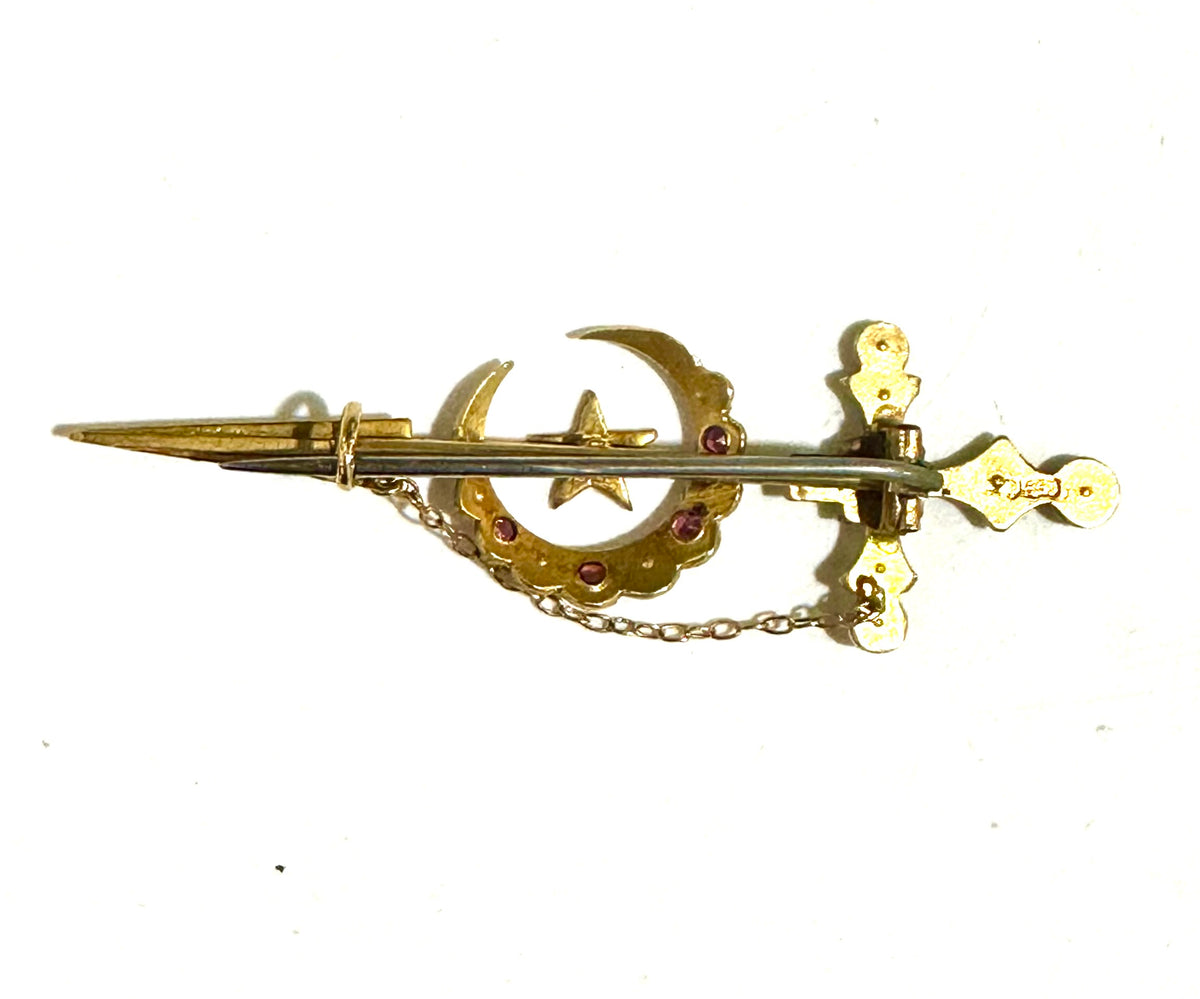 9ct Gold Antique Ruby and Sea Pearl Victorian Pin