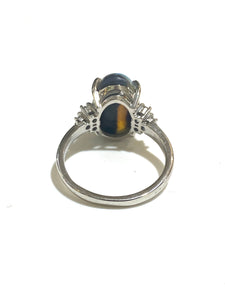 9ct White Gold Solid Black Opal and Diamond Ring