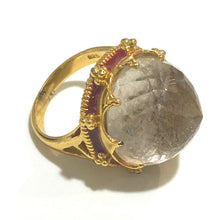 Rock Crystal, Enamel and Brass Ring