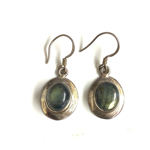 Labradorite Earrings in Wide Sterling Silver Setting