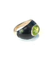 Sterling Silver Black Enamel and Peridot Ring
