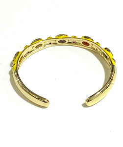 Yellow Enamel, Crystal and Brass Cuff